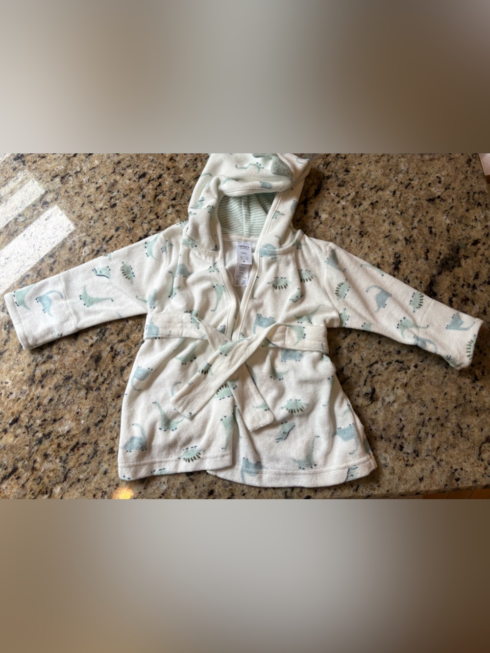 Carter's Dino Cream Hooded Baby Robe- 0-9 Months